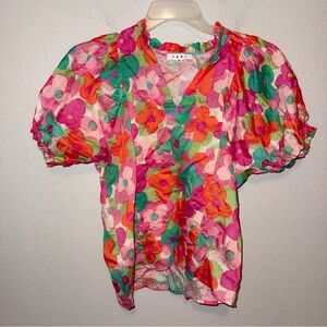 THML Bright Floral Puff Sleeve Blouse